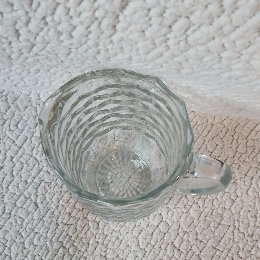 Vintage 70's chevron etched clear glass serving pitcher